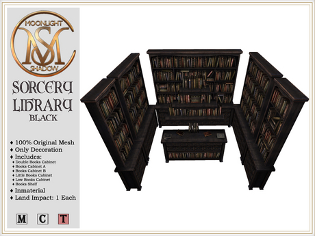 Second Life Marketplace - [MoonSha] Sorcery Library - Black (Boxed)